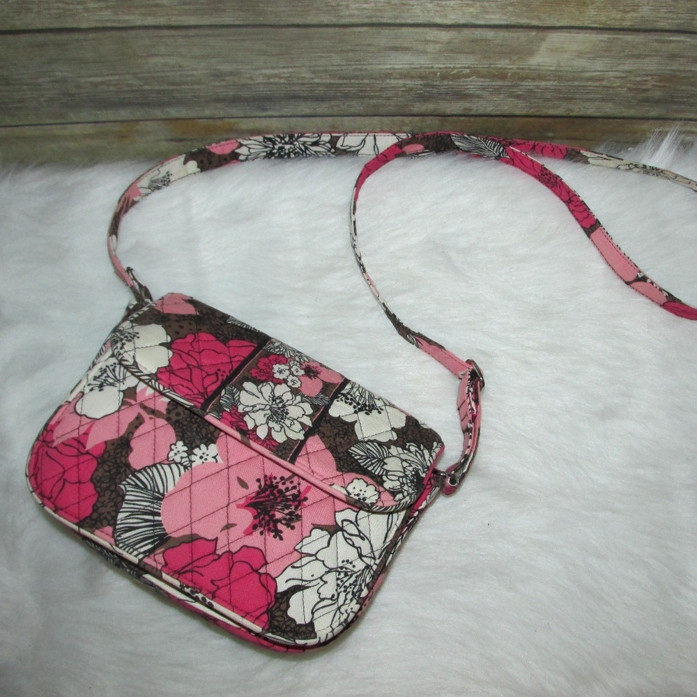 Vera Bradley Mocha Rouge Pink Floral Crossbody - Picture 6 of 8